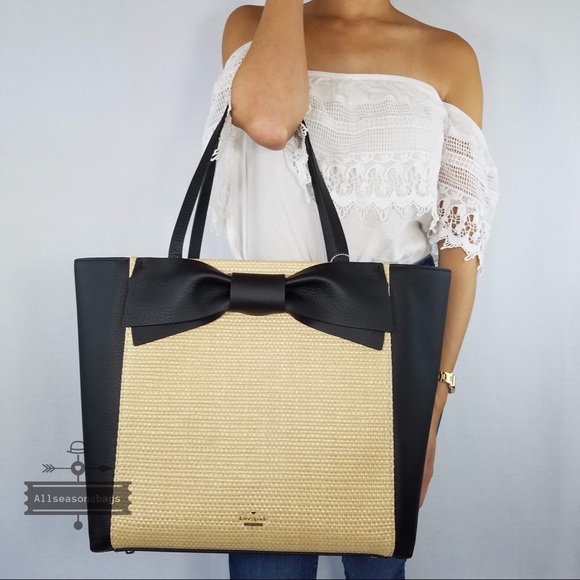 Kate spade Olive Drive Straw Savannah Tote Bow Bag - Picture 5 of 8